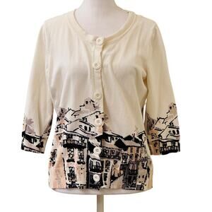 Designers Originals 3/4 Sleeve Button Down Cardigan Sweater Sequin Detail Size L